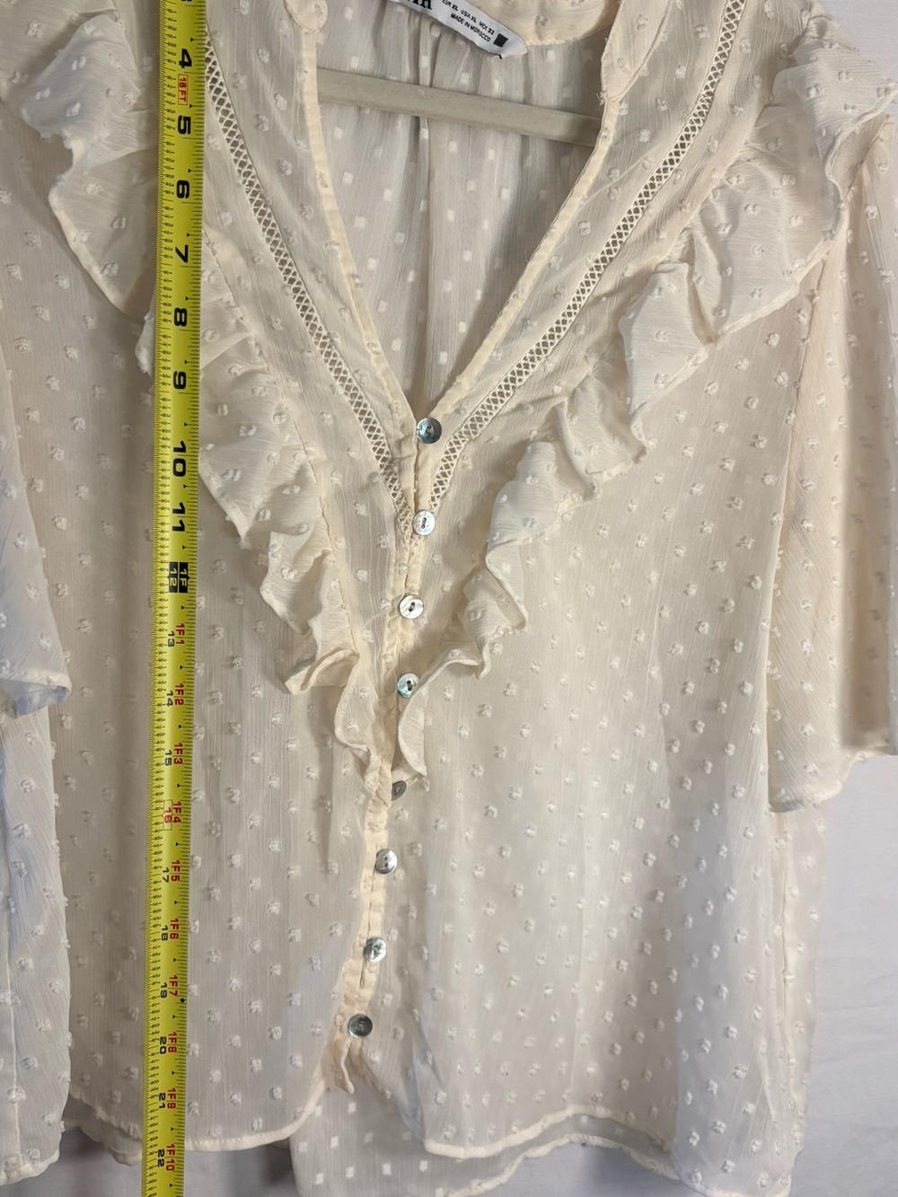 ZARA Ivory Dot Ruffle Button-Front Blouse - Picture 6 of 10